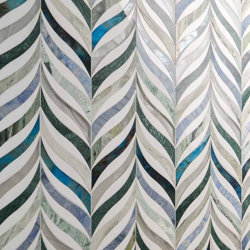 Begonia 12x15 Polished Marble Mosaic Tile, Verde Azul Green