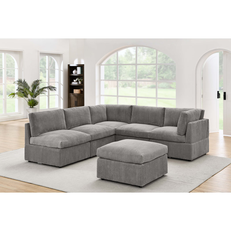 Canapé modulaire de coin symétrique de 98 po Kyanne Priyen, Velours côtelé gris pâle