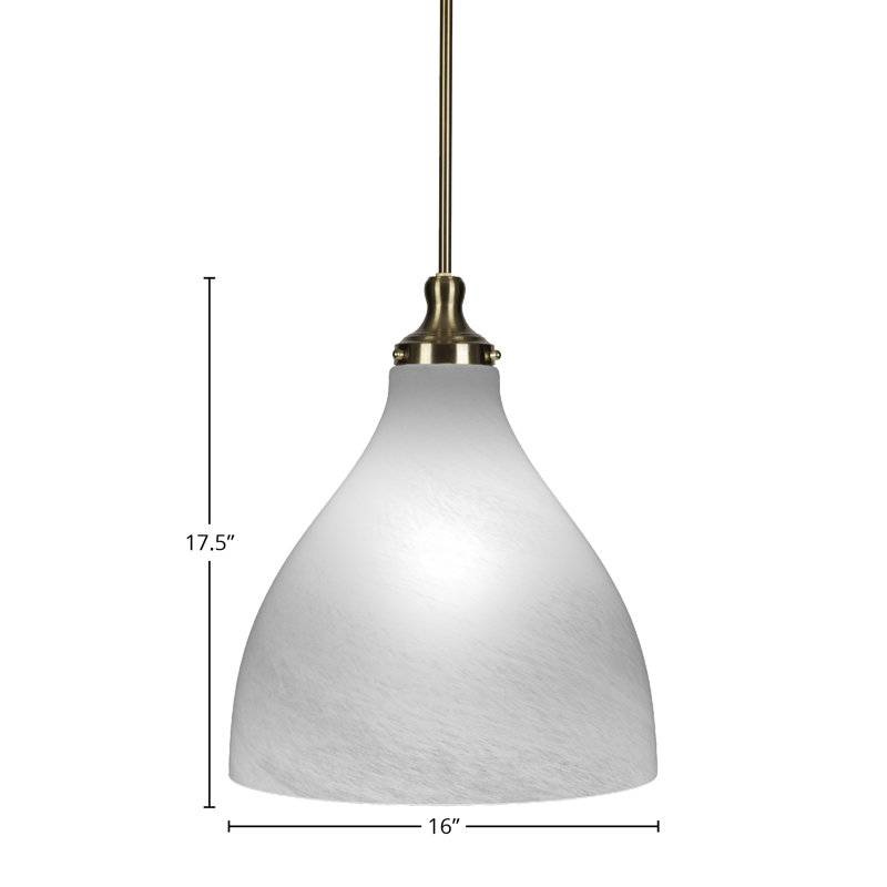Nickelous Stem Hung Pendant Shown With 16" White Marble Glass, New Age Brass