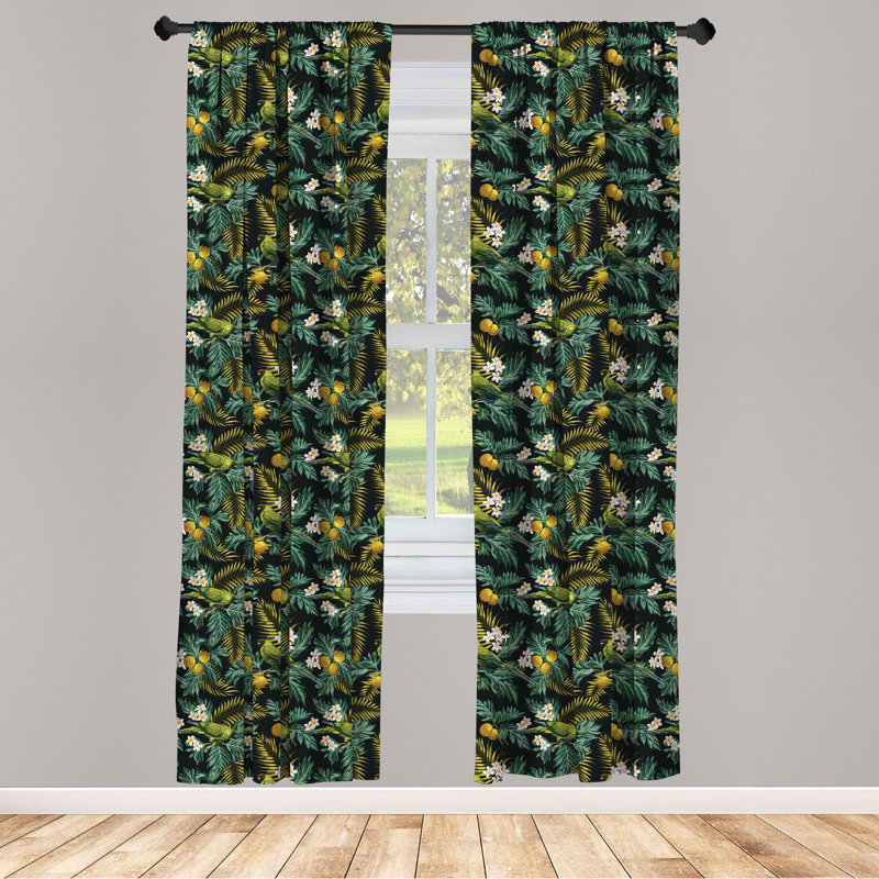 Tropical Floral Semi-Sheer Rod Pocket Curtain Panels, 28" x 84"