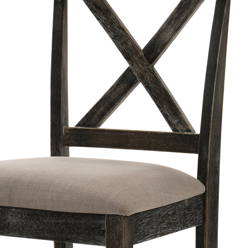 De 2 chaises à hauteur de comptoir, tissu en lin brun clair, dossier croisé, pieds en bois massif, gris patiné pour tabourets de bar, revêtement, structure, carré robuste
