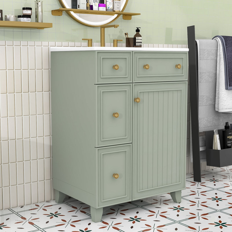Meuble-lavabo sophistiqué pour petits espaces avec panneau de fibres à densité moyenne durable, Vert, Doré