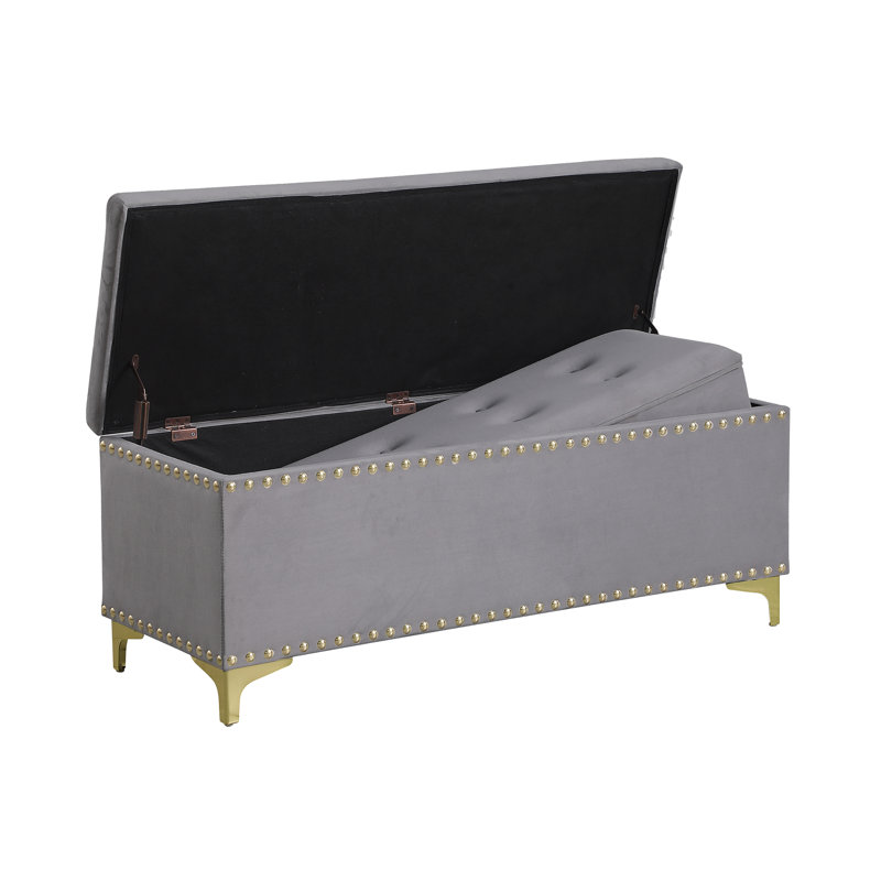 Banc de rangement rembourré Kassa, Velvet Grey