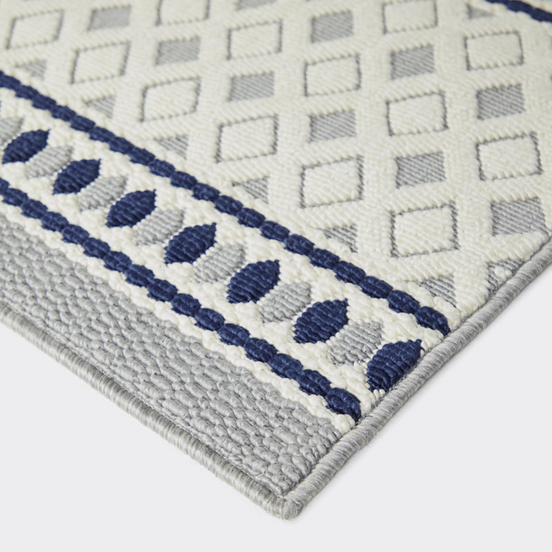Tapis intérieur / extérieur bleu / blanc / gris Addsion, Rectangle 5 pi 3 po x 7 pi