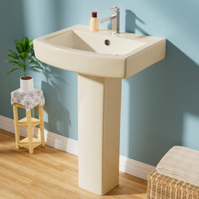 22" W x 17" D Pedestal Sink Rectangular Vitreous China with Single Faucet Hole and Overflow