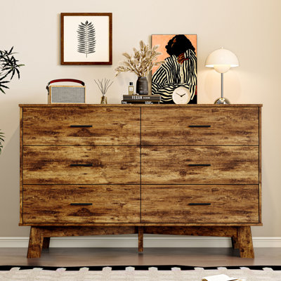 Commode 6 tiroirs double 47,24 po de largeur, commode avec base réglable pour chambre à coucher et salon