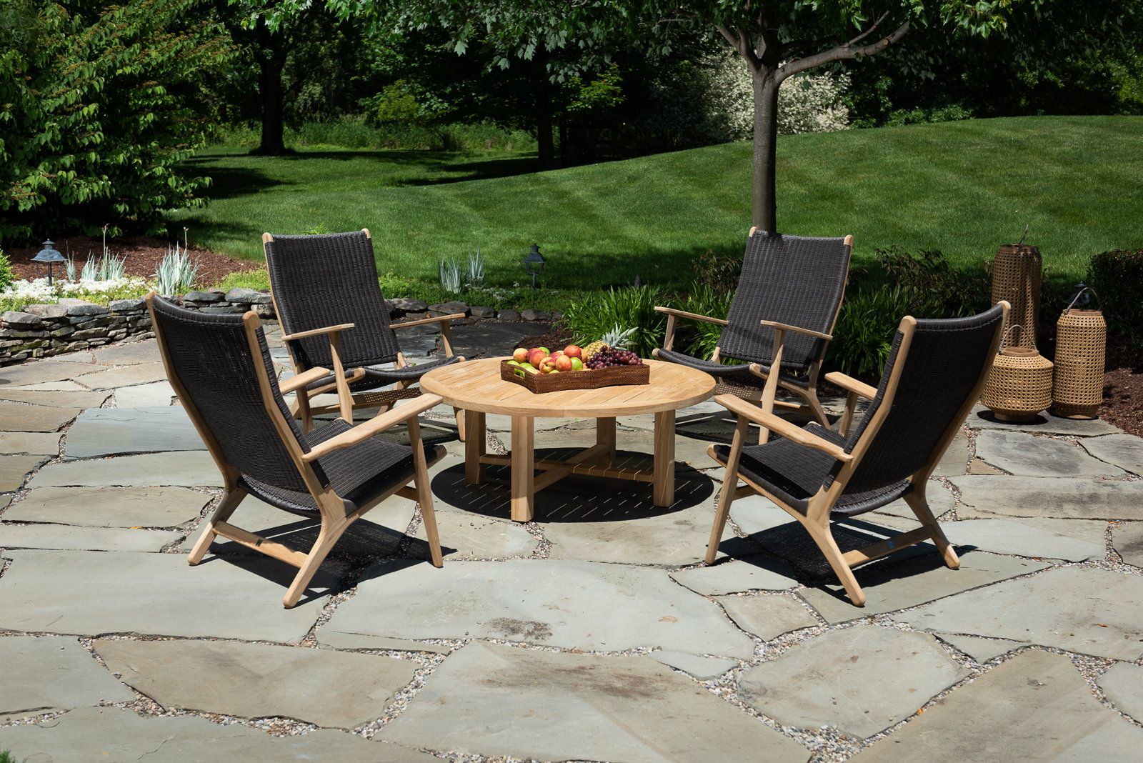 Rosecliff Heights Dover Teak Wicker Patio Conversation Set - Thumbnail 3