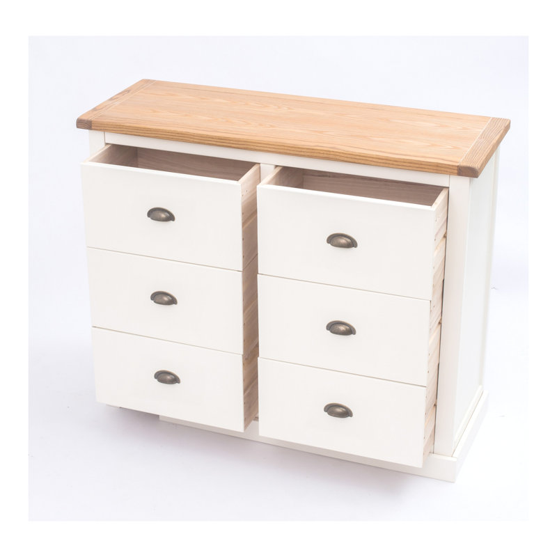 6 Drawer 110cm W Double Dresser, Off White