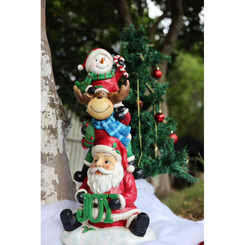Stacking Snowman Elk Santa Christmas Resin Statue with LED Lights