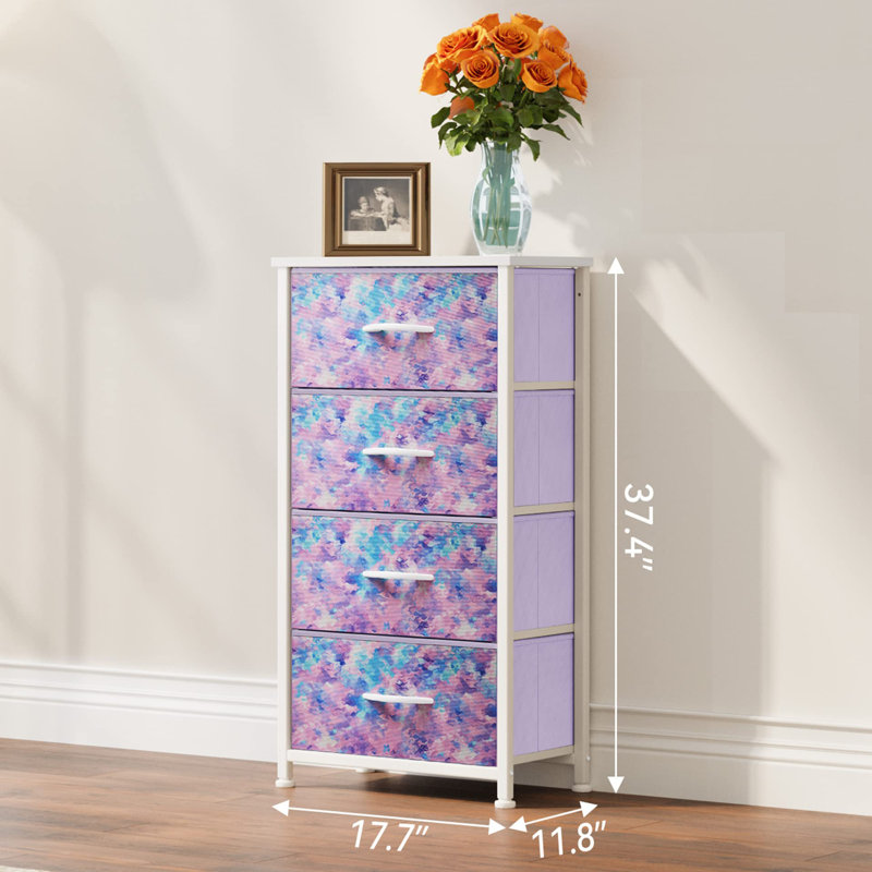 4 Drawer Fabric Dresser with Tie Dye Print and Steel Frame – Colorful Storage Organizer for Bedroom, Kids’ Room, or Dorm