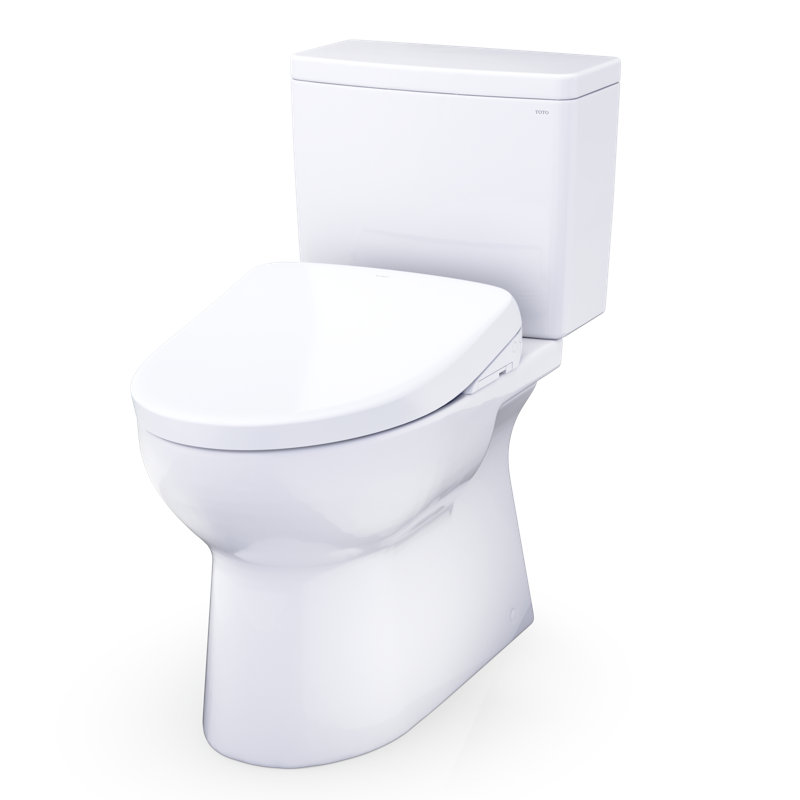 TOTO Glaston WASHLET+ S7A Two-Piece Elongated 1.28 GPF Auto Flush Universal Height Toilet with CEFIONTECT, Cotton White - MW4724736CEFGA#01