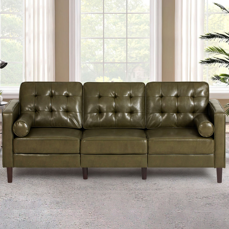 Mandile Faux Leather Sofa, Green Faux Leather, 34'' H x 84'' W x 32'' D, 3
