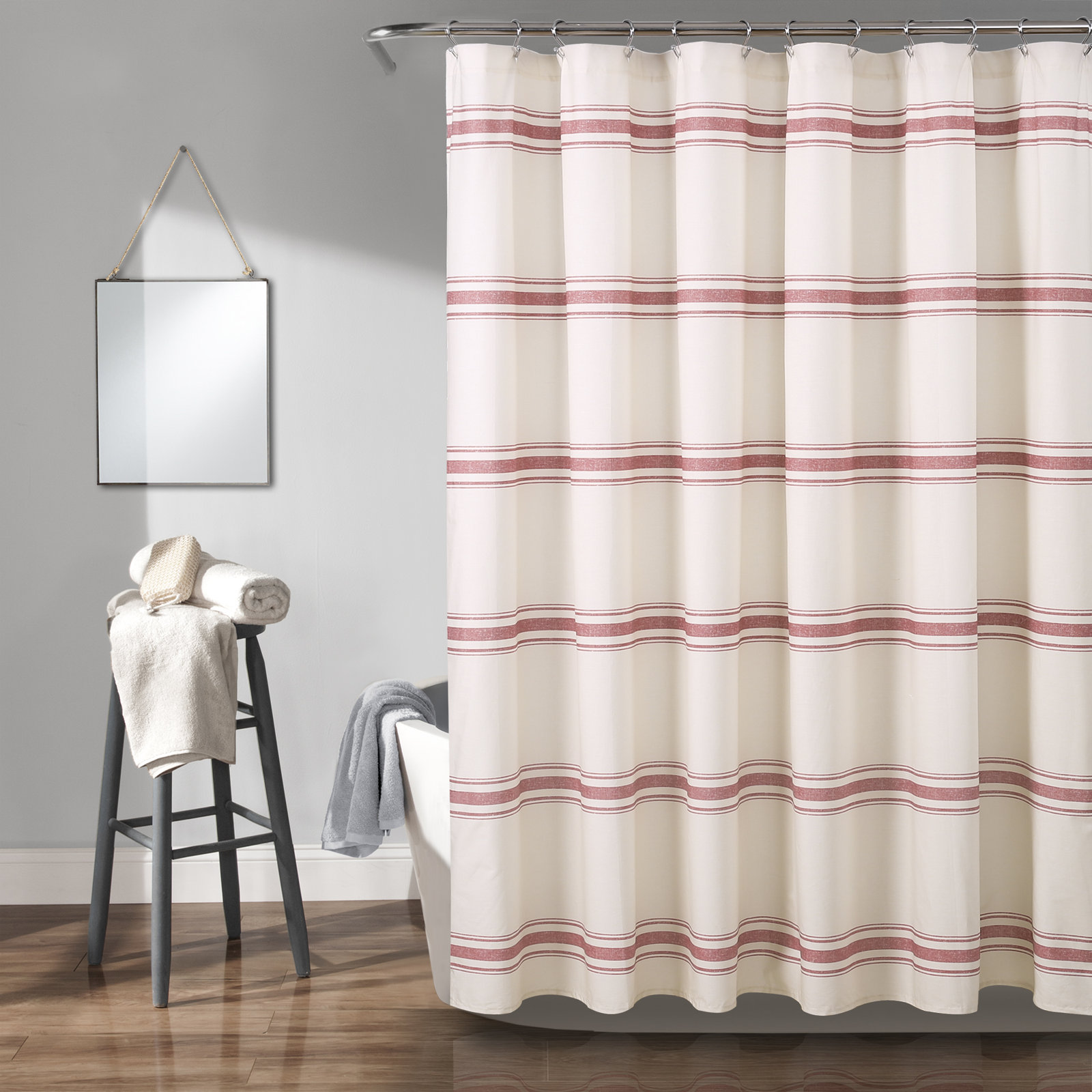 Gilroy Cotton Striped Shower Curtain, Red