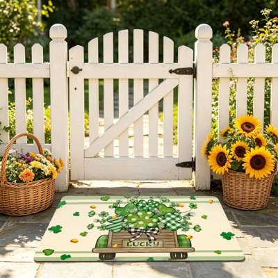 St. Patrick's Lucky Clover Door Rug For Outdoor And Indoor, 24 X 36 Inch, Green Beige