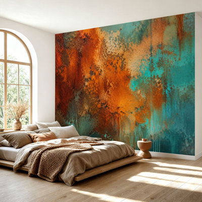 Wall Mural Peel and Stick Wallpaper Aged copper plate green patina stains worn metal Self-Adhesive Removable Contact Paper Wall Decor for Living Room Bedroom 69"H x 96"W