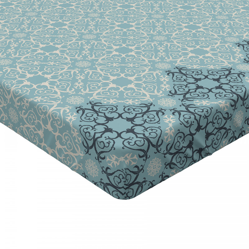 Microfiber Damask Fitted Sheet, Queen Fitted Sheet, Blue Damask