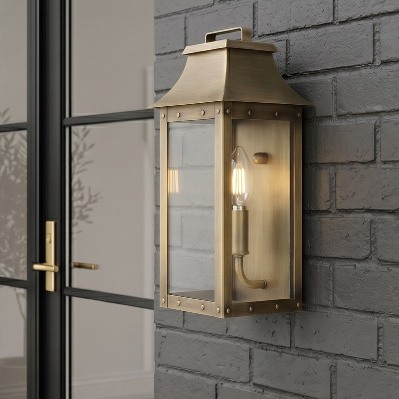 Hayes 13.25" H Outdoor Wall Lantern, Aged Brass