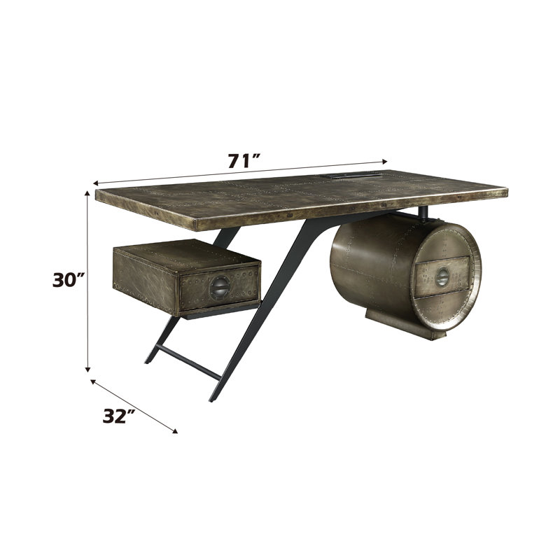 Kajana 2-Drawers Executive Desk with USB in Bronze Aluminum