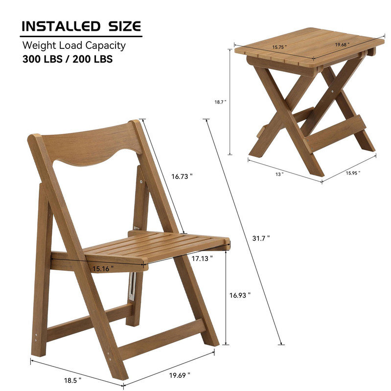 A foldable small outdoor leisure table and chair set with excellent materials includes 2 chairs and a rectangular table.