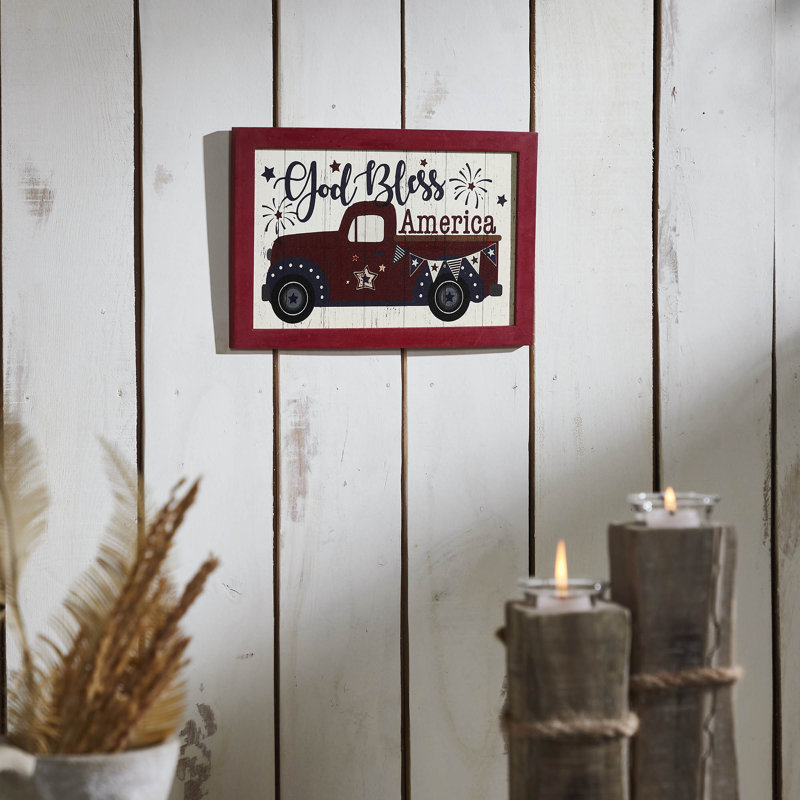 Enseigne murale festive en panneau de fibres à densité moyenne 8 x 12 "Shiplap God Bless America"