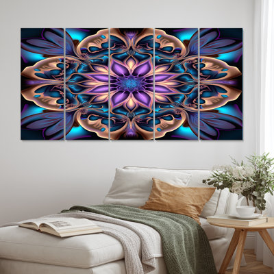 Celestial Mandala In Mysterious Purple & Blue III - Boho Mandala Wall Art Living Room - 5 Equal Panels
