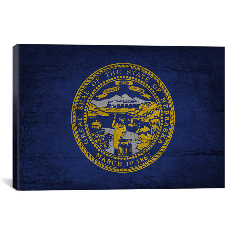 Nebraska fissures avec grunge "flags" sur toile, H 18 po x l 26 po x P 1,5 po