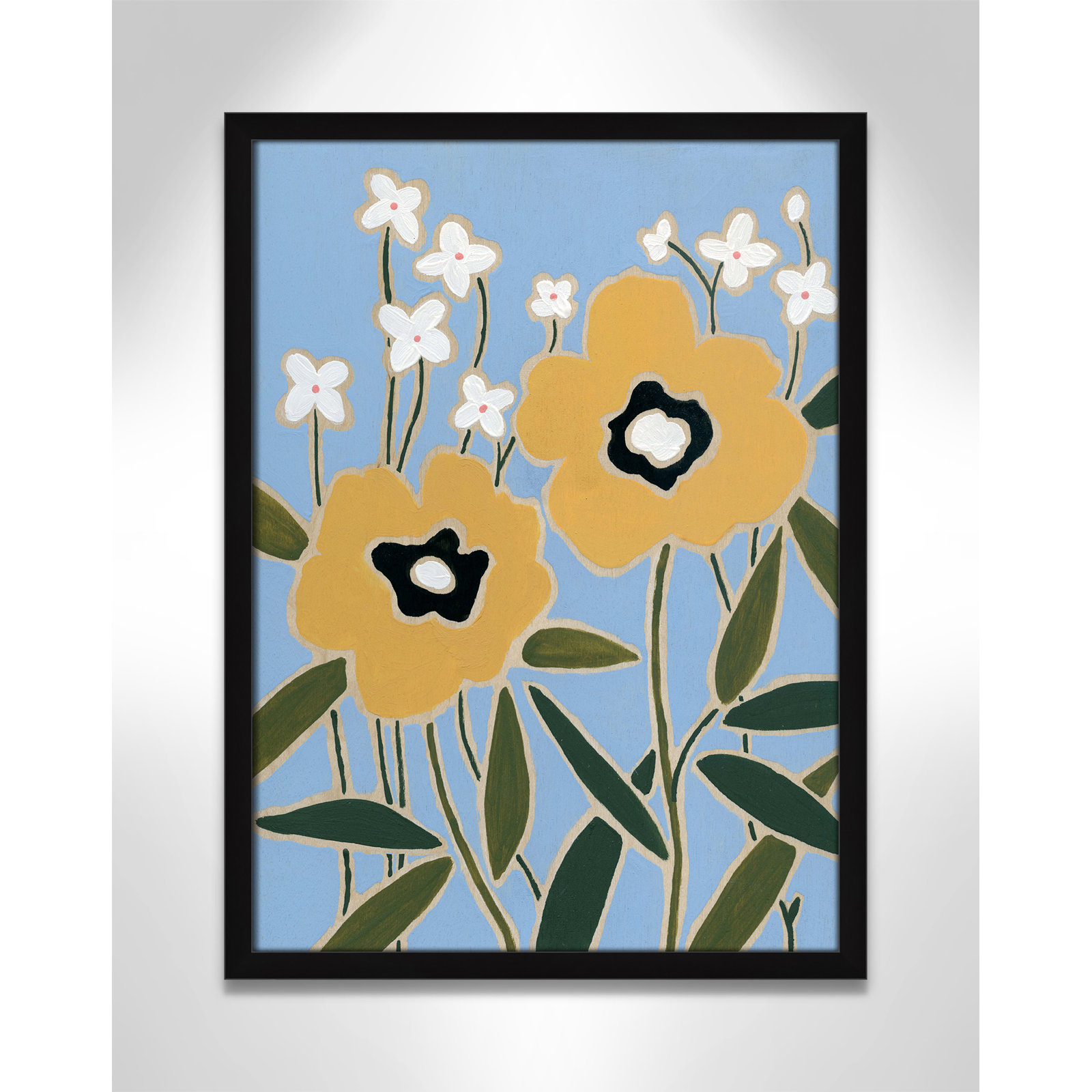 Maura "Woodblock Floral II" Print, Satin Black Framed, 23" H x 17" W x 1.25" D