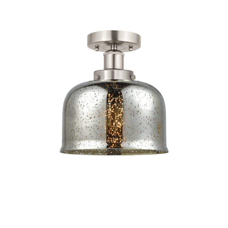 Plafonnier semi-encastré en verre Coppell, Nickel satiné brossé, Mercure foncé