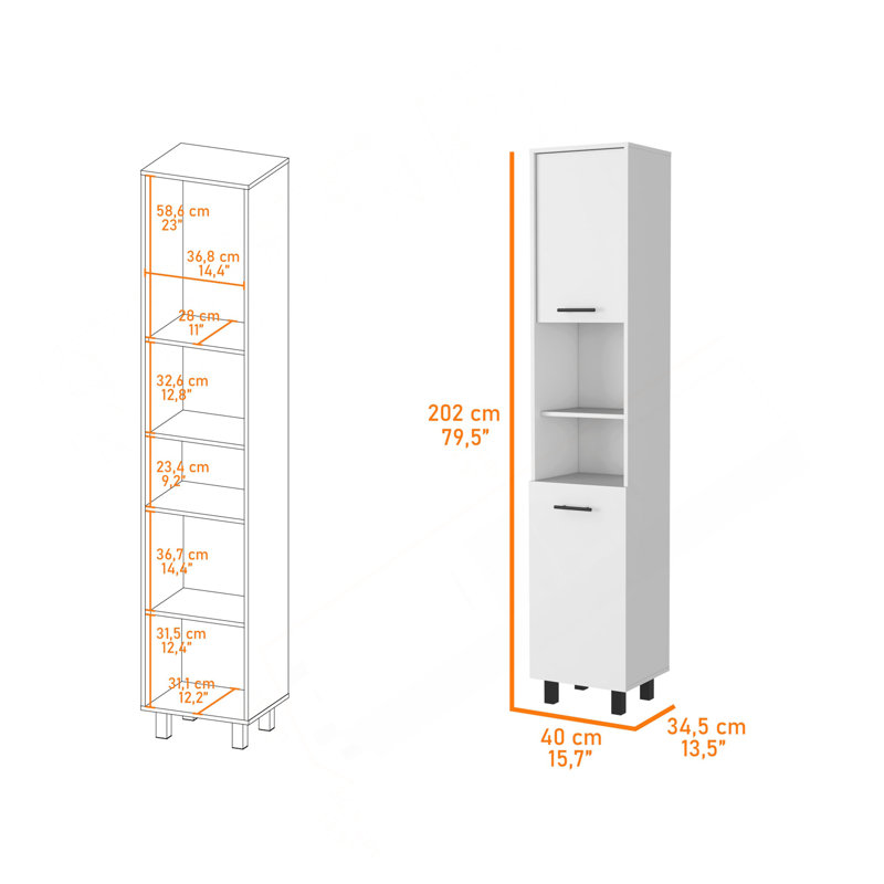 Armoire garde-manger à 2 portes Sheffield, avec 2 espaces pour 2 armoires et 2 tablettes ouvertes, Blanc