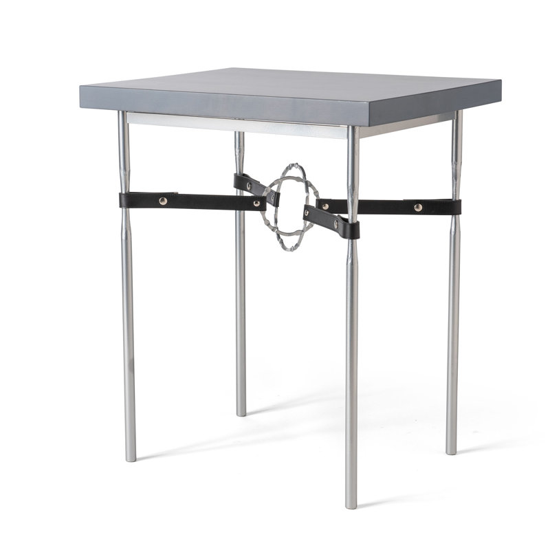 Equus Wood Top Side Table, Bronze, British Brown Leather, Bronze