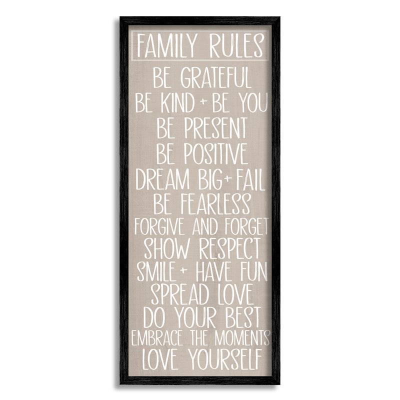 "Family Rules Uplifting List On Canvas" par Sundance Group, art textuel, H 30 po x l 13 po x P 1,5 po