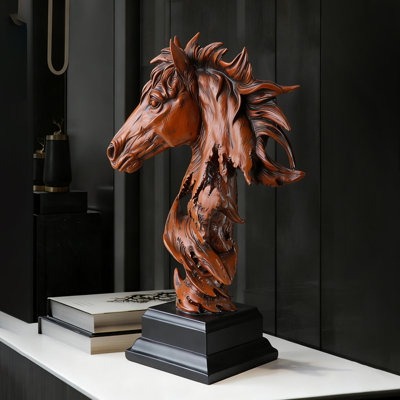 Élégante sculpture en buste de tête de cheval en résine, décoration de bureau artistique, 13,77 po de hauteur