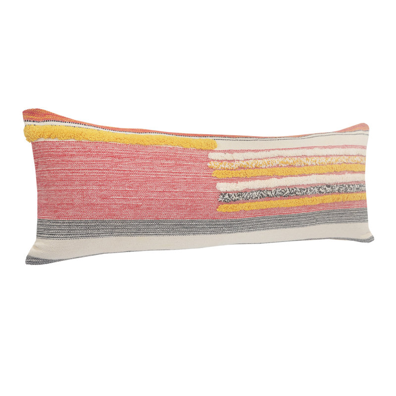 Modern Striped Textured Hand-Made 100% Cotton Oversized / King Lumbar Accent Pillow, Polyester