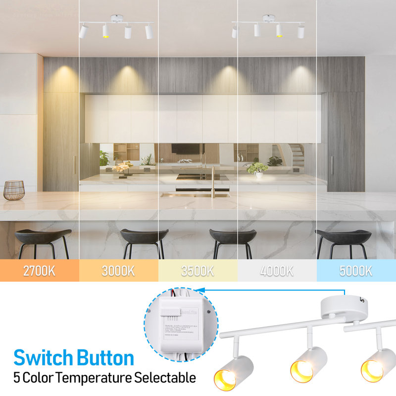 4 Light 36W 5CCT LED Track Lighting, CRI 90, Dimmable Directional Flush Mount Spotlight, 110-277V, Anti Glare, 3200lm, White