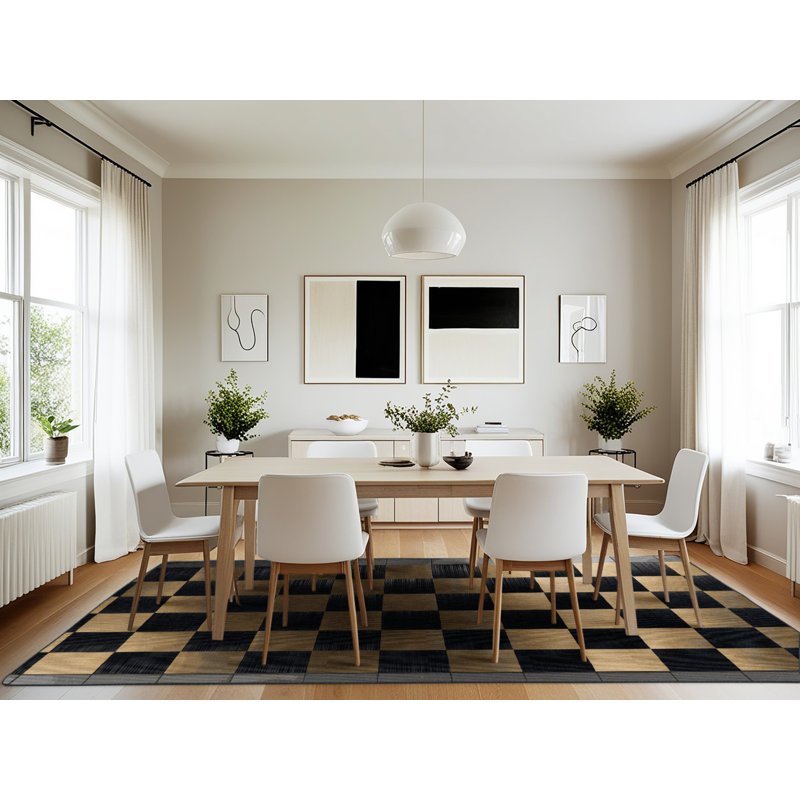 Tapis damier noir lavable à la machine, Rectangle 7 pi x 10 pi
