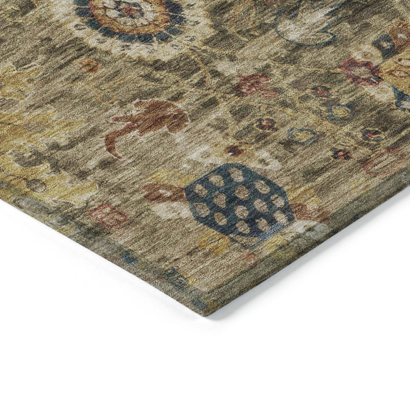 Tapis intérieur / extérieur brun lavable à la machine Xhevrie, Rectangulaire 8 pi x 10 pi
