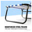 Chaise longue de camping, fauteuil de bronzage pliant moderne avec structure en acier, tissu Oxford bleu et blanc pour l'extérieur, la piscine et la plage
