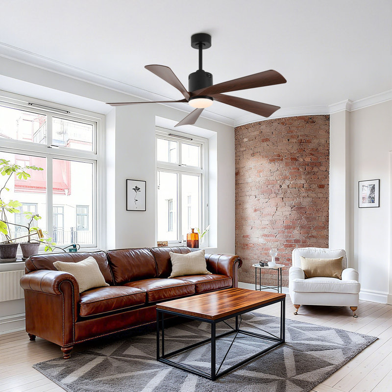 52" 5-Blade Modern LED Ceiling Fan with Light Kit and Remote Control, Dark Brown Wood