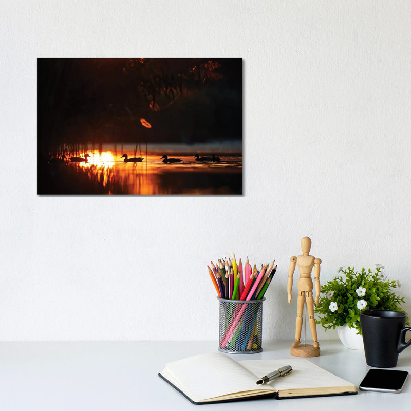 Ducks At Sunrise by Mateusz Piesiak - Wrapped Canvas Print, 20.32 cm H x 30.48 cm W