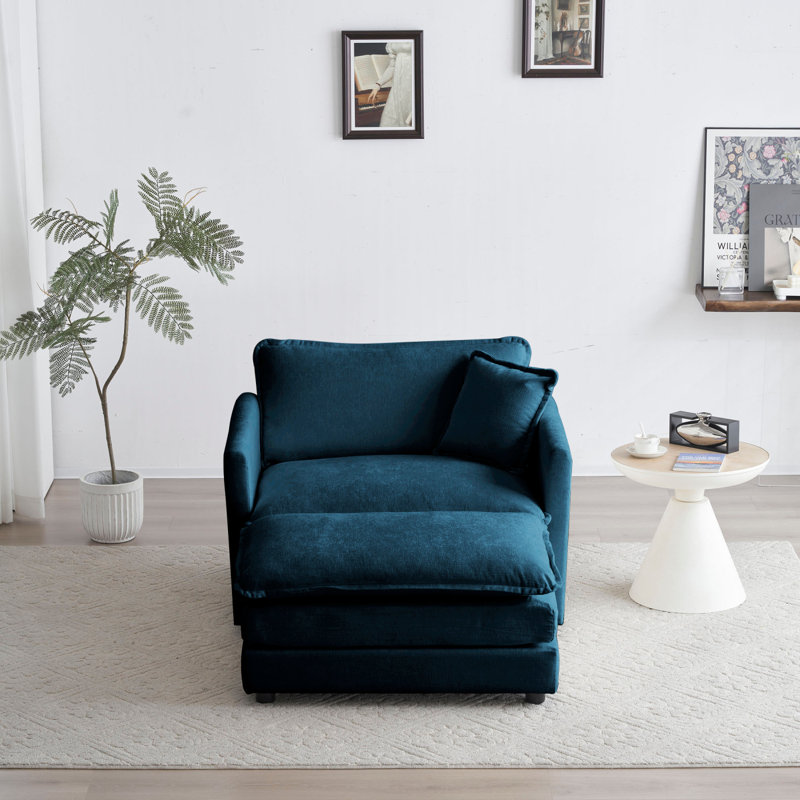 Fauteuil d'appoint rembourré Chenille, Bleu très foncé