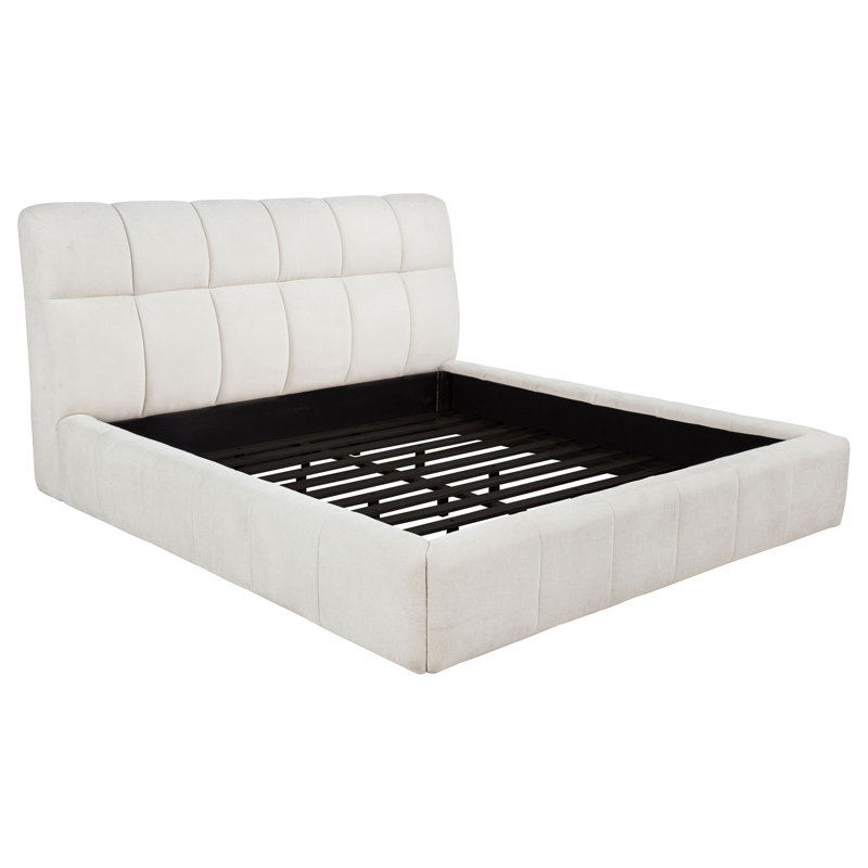 Lit plateforme tapissier Amelie, Crème, crème, Très grand