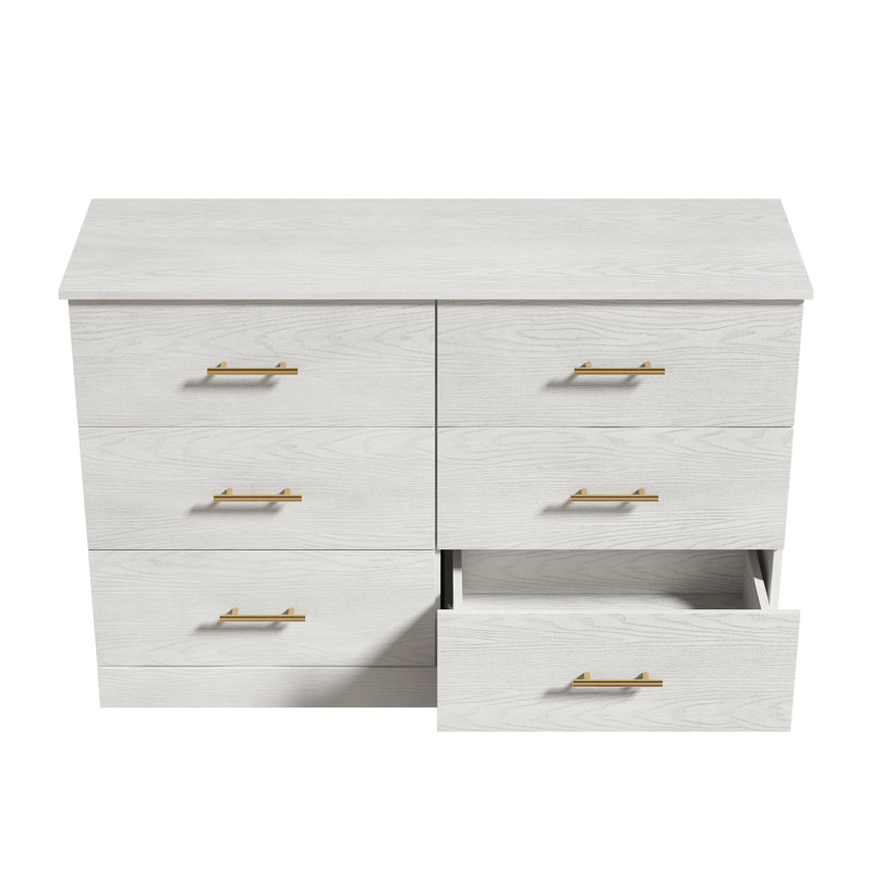 Commode 6 tiroirs Mouton, Chêne blanc antique