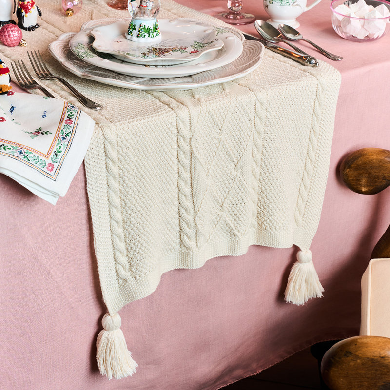 Berry & Thread Cable Knit 18" X 108" Table Runner - Ivory