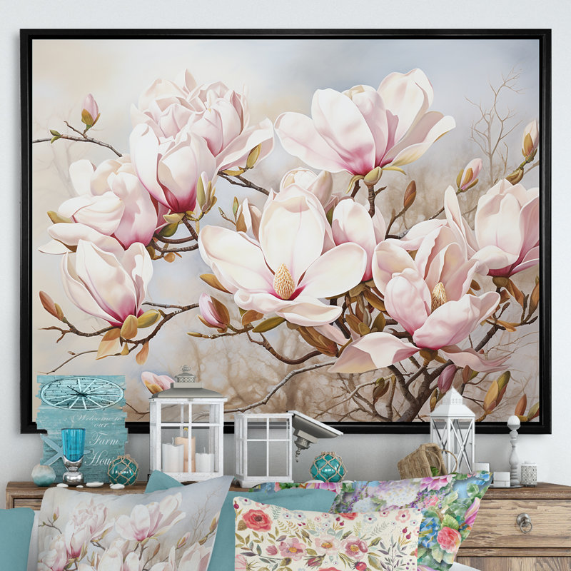 «Magnolias On The Beach I», reproduction sur toile, Cadre flottant noir, 24" H x 32" W