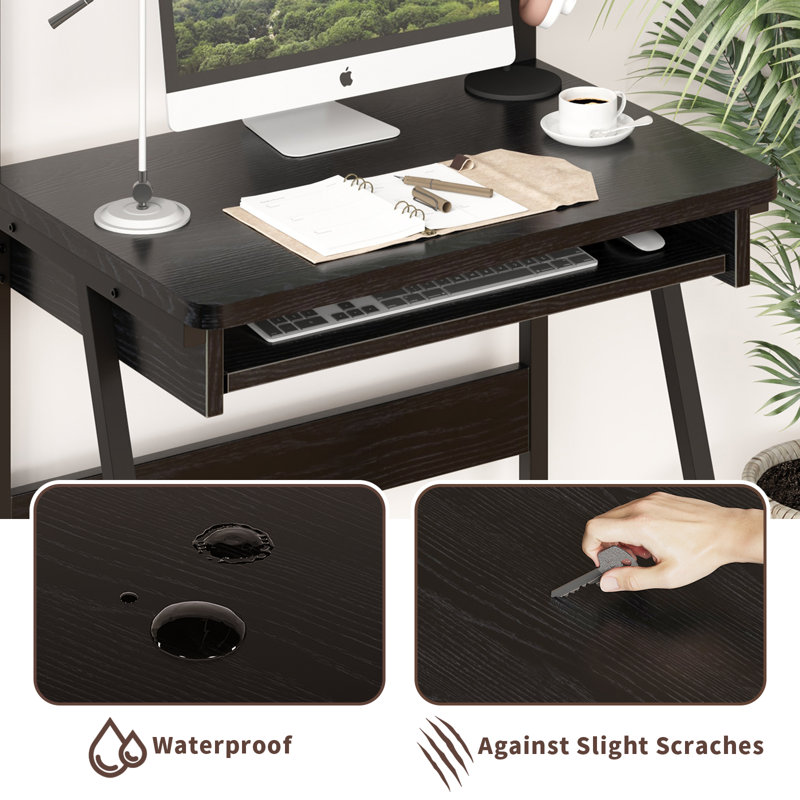 2-Tier Computer Desk with Keyboard Tray for Small Spaces 28 Inch Home Office Desk Computer Workstation Modern Writting Table,
