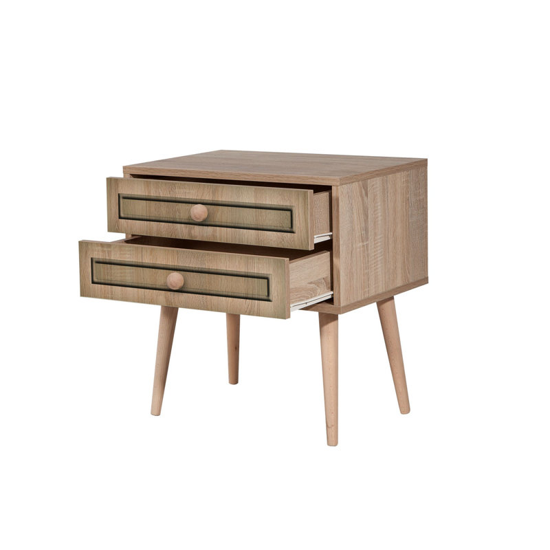 Table de chevet 2 tiroirs Lucile, Noyer/blanc