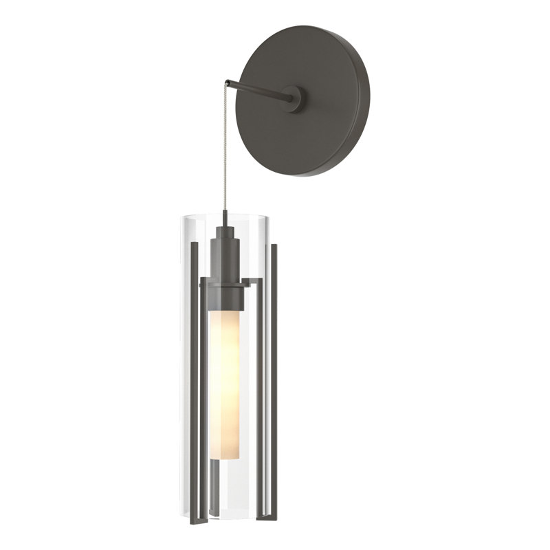 Exos 1 - Light Steel Armed Sconce, Clear/Opal White, Dark Smoke
