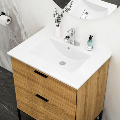 Lavabo de meuble-lavabo rectangulaire blanc 30,2 "x 18,5", une pièce, faible absorption d'eau, tache, surface de robinet lisse, résistance aux acides, utilisation dans la salle de bain