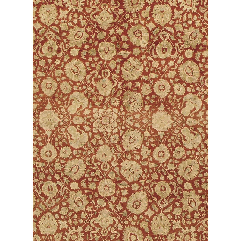 Wool Oriental Area Rug in Beige/Red, Rectangle 6' x 9'