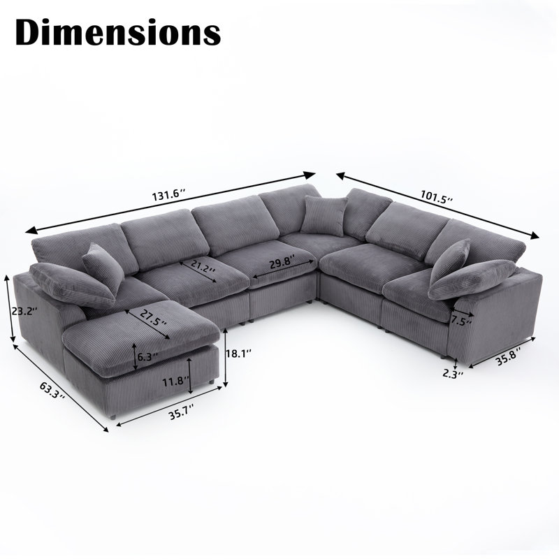 Canapé modulaire surdimensionné moderne en chenille surdimensionné, Chenille grise 